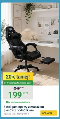 Fotel gamingowy z masażem pleców z podnóżkiem promocja w ERLI