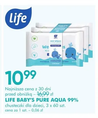 Chusteczki dla dzieci LIFE BABY'S PURE AQUA 99% 3-pak promocja w Super-Pharm