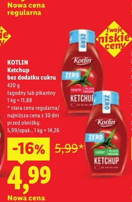 Ketchup bez dodatku cukru łagodny Kotlin promocja w Lidl