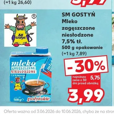 Mleko zagęszczone niesłodzone 7,5% tł. SM Gostyń promocja w Kaufland