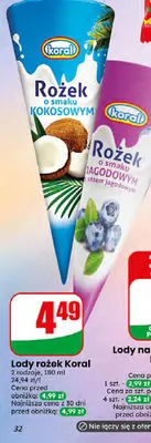 Lody rożek o smaku jagodowym Koral promocja w Dino