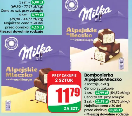 Bombonierka Alpejskie Mleczko 3 rodzaje promocja w Dino