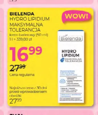 Krem do twarzy barierowy Bielenda Hydro Lipidium Maksymalna Tolerancja promocja w Drogerie Jawa