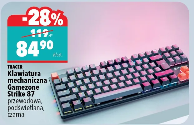 Klawiatura mechaniczna Gamezone Strike 87 przewodowa, podświetlana, czarna Tracer promocja w Biedronka Home