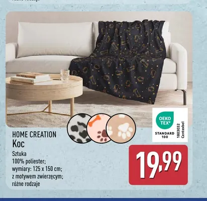 Koc z motywem zwierzęcym 125x150 cm Home Creation promocja w Aldi