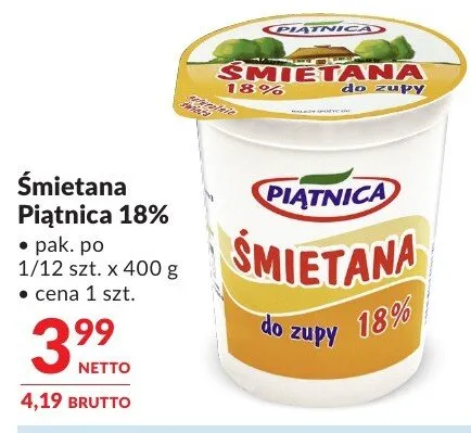 Śmietana Piątnica 18% promocja w Makro