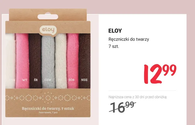 Ręczniczki do twarzy 7 szt. Eloy promocja w Rossmann