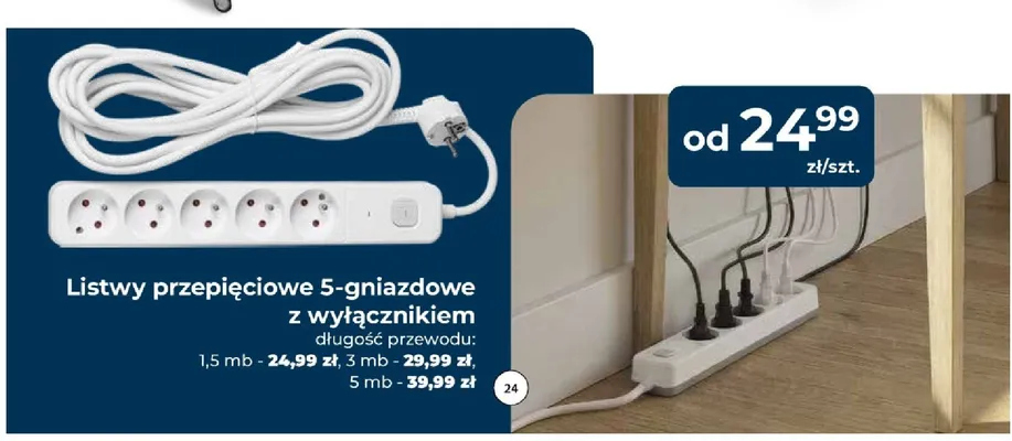 Listwa przepięciowa 5-gniazdowa z wyłącznikiem 5 m promocja w PSB Mrówka