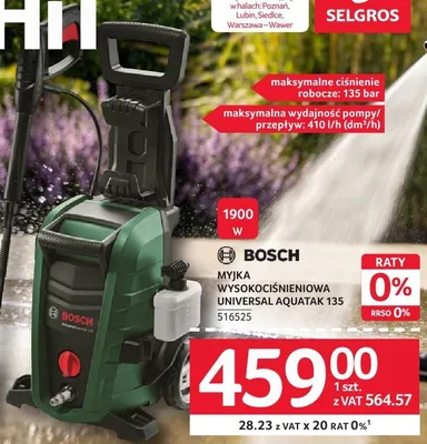 Myjka wysokociśnieniowa BOSCH MYJKA WYSOKOCIŚNIENIOWA UNIVERSAL AQUATAK 135 promocja w Selgros