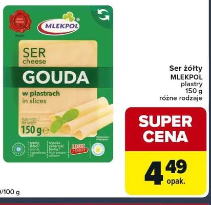 Ser żółty gouda plastry różne rodzaje promocja w Globi