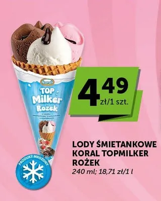 Lody śmietankowe Koral Topmilker Rożek promocja w Groszek