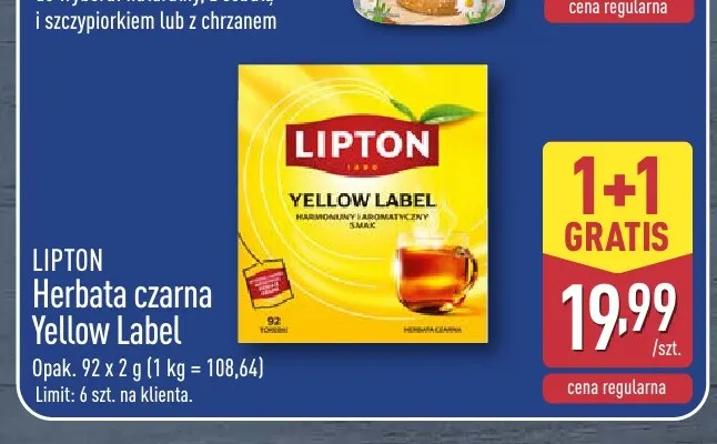 Herbata czarna Yellow Label Lipton promocja w Aldi