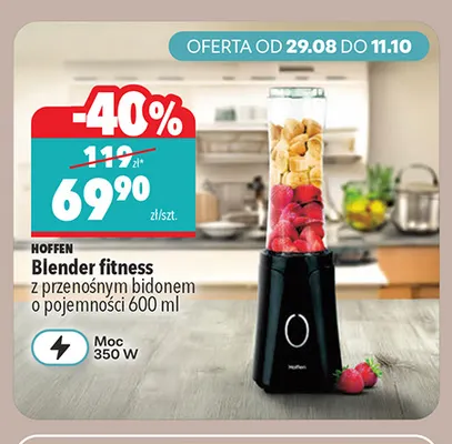 Blender fitness z przenośnym bidonem o pojemności 600 ml Hoffen promocja w Biedronka