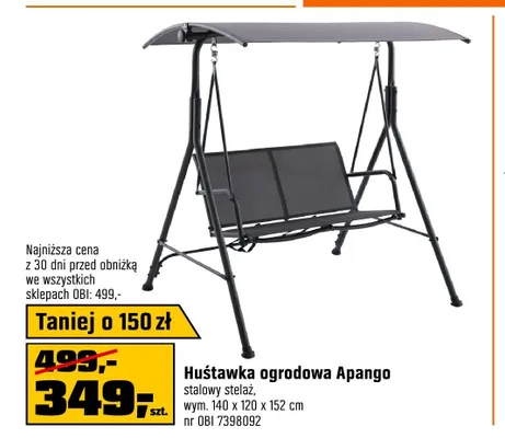 Huśtawka ogrodowa Apango promocja w OBI