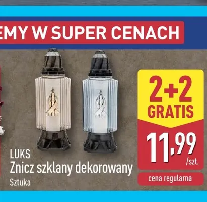 Znicz szklany dekorowany Luks promocja w Aldi