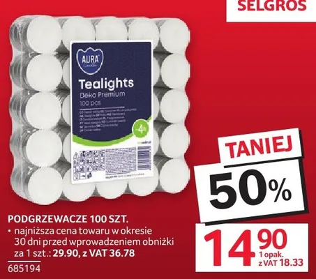 Podgrzewacze TEALIGHTS 100 szt. promocja w Selgros