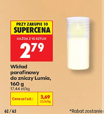 Wkład parafinowy do zniczy Lumia promocja w Biedronka