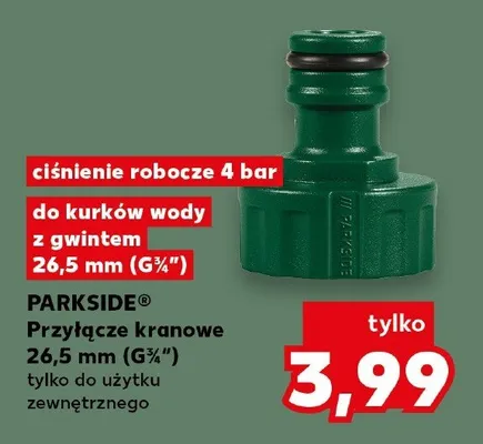 Przyłącze kranowe 26,5mm (G¾") Parkside do kurków wody z gwintem 26,5mm ciśnienie robocze 4 bar promocja w Kaufland