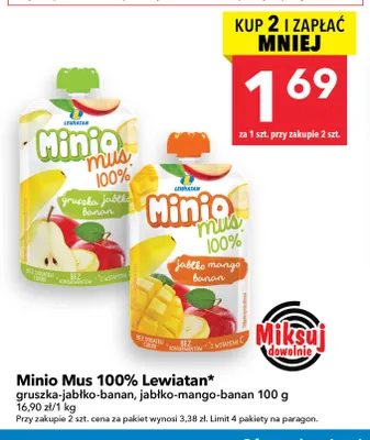 Minio Mus 100% Lewiatan jabłko-mango-banan promocja w LEWIATAN