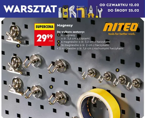Magnesy - zestaw 4 magnesy o śr. 3,6 cm z klipsami promocja w Biedronka