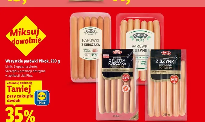Parówki z kurczaka Pikok Pure promocja w Lidl