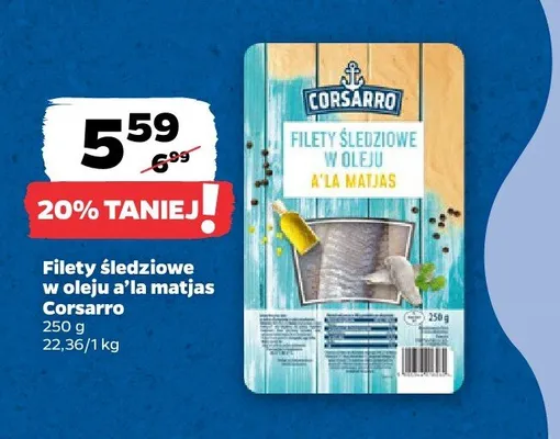 Filety śledziowe w oleju a'la matjas Corsarro promocja w Netto