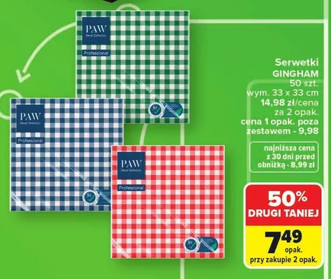 Serwetki GINGHAM wym. 33x33cm promocja w Carrefour Market