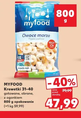 Krewetki 31-40 gotowane obrane z ogonkiem Myfood promocja w Kaufland
