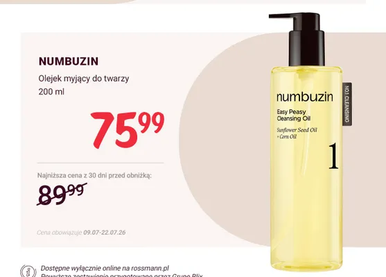 Olejek myjący do twarzy Numbuzin promocja w Rossmann