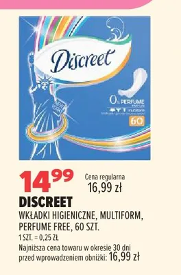 Wkładki higieniczne Discreet Multiform Perfume Free promocja w Drogerie Natura