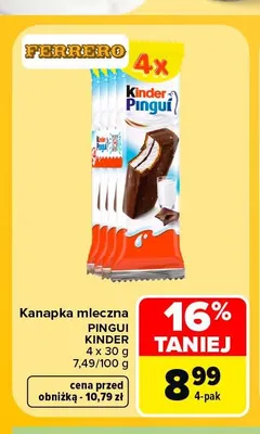 Kanapka mleczna Pingui Kinder 4-pak promocja w Carrefour