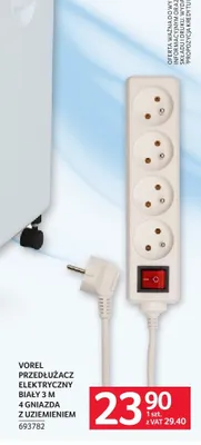 Przedłużacz elektryczny VOREL biały 3m 4 gniazda z uziemieniem promocja w Selgros