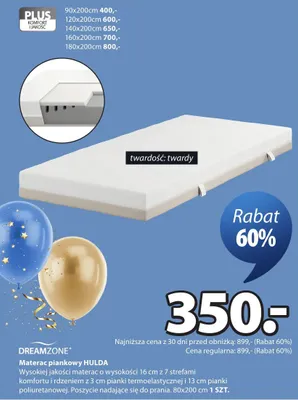 Materac piankowy twardy 160x200cm promocja w Jysk