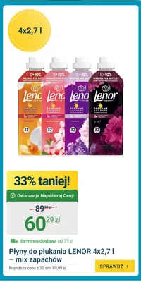 Płyn do płukania Lenor 4-pak 2,7 l mix zapachów promocja w ERLI