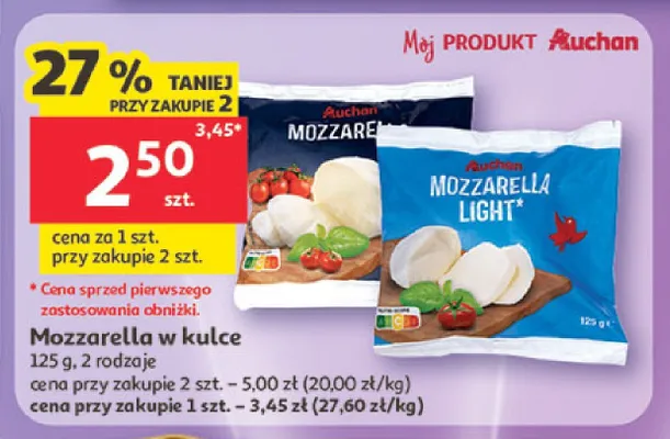Mozzarella w kulce light Auchan promocja w Auchan