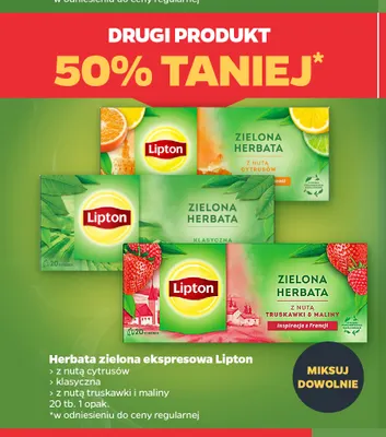 Herbata zielona ekspresowa Lipton z nutą cytrusów promocja w Netto