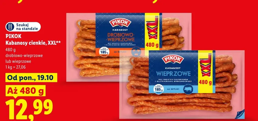 Kabanosy cienkie wieprzowe XXL Pikok promocja w Lidl