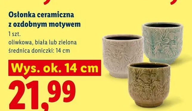 Osłonka ceramiczna z ozdobnym motywem promocja w Lidl