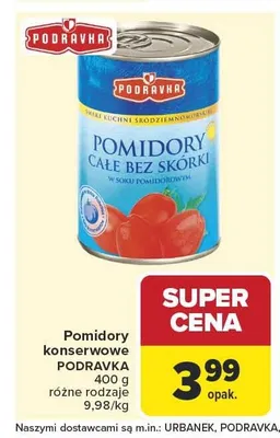 Pomidory konserwowe całe bez skórki Podravka promocja w Carrefour Market