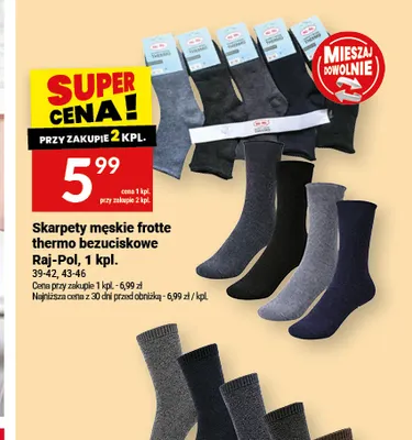 Skarpety męskie frotte thermo bezuciskowe Raj-Pol promocja w Twój Market