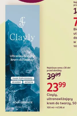 Krem do twarzy ultranawilżający Clayly Aqua Essence promocja w Rossmann