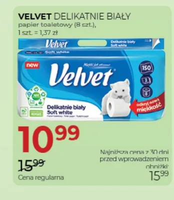 Papier toaletowy Velvet Delikatnie Biały 8-pak promocja w Drogerie Jawa