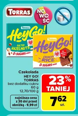Czekolada Hey Go! Crunchy Rice bez dodatku cukru Torras promocja w Carrefour