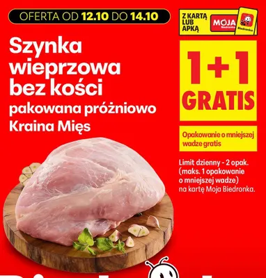 Szynka wieprzowa bez kości pakowana próżniowo Kraina Mięs promocja w Biedronka