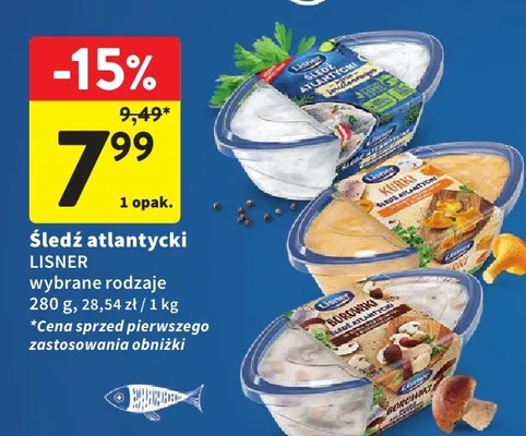 Śledź atlantycki Lisner wybrane rodzaje promocja w Intermarche