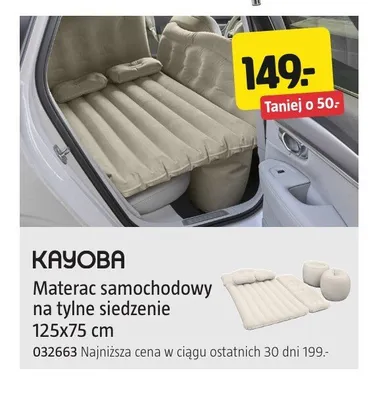 Materac samochodowy na tylne siedzenie KAYOBA 125x75 cm promocja w Jula