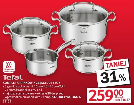 Komplet garnków 7 części Duetto+ Tefal promocja w Selgros