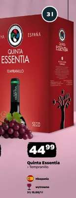Wino czerwone wytrawne Quinta Essentia Tempranillo Hiszpania promocja w Netto