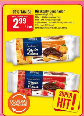 Biszkopty Conchador Rajska Pokusa z galaretką pomarańczową w czekoladzie promocja w POLOmarket