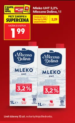 Mleko UHT Mleczna Dolina 3,2% promocja w Biedronka